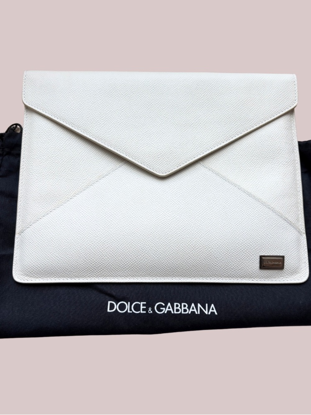 Dolce & Gabbana White Dauphine Tablet Case Pouch or Clutch